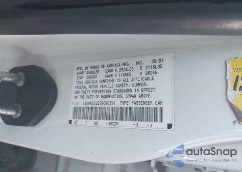 2007 Acura Tl 3.2 from USA, damaged, VIN 19UUA66227A040354
